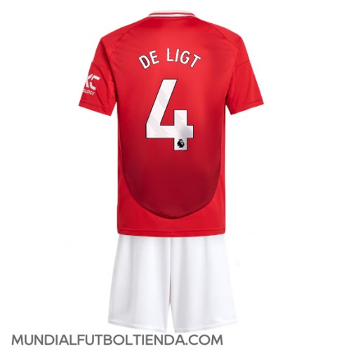 Camiseta Manchester United Matthijs de Ligt #4 Primera Equipación Replica 2024-25 para niños mangas cortas (+ Pantalones cortos)